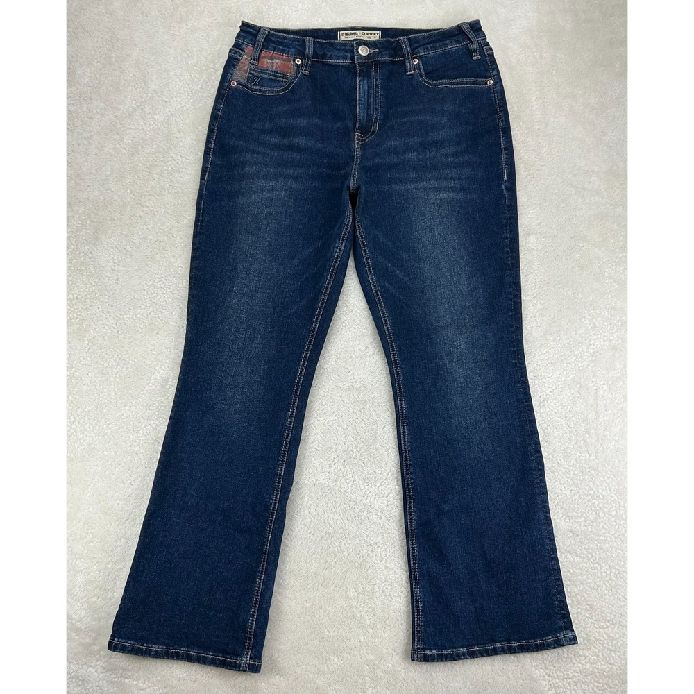 NWT Rock & Roll Hooey‎ Bootcut Jeans Womens 32x30 Blue Denim High Rise Whisker